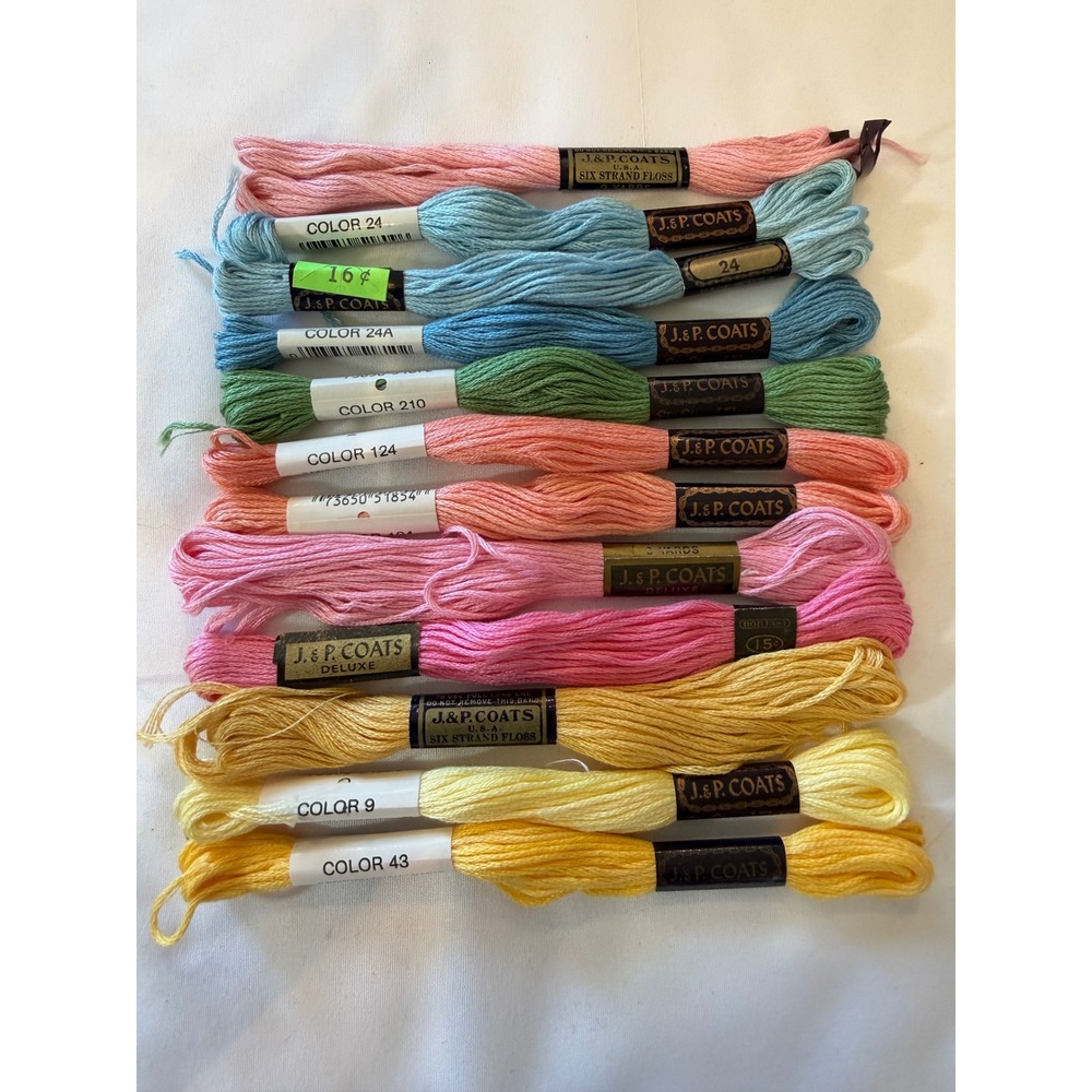 Vintage JP Coats Embroidery Six Strand Floss Thread Lot 12 Skeins Cotton USA